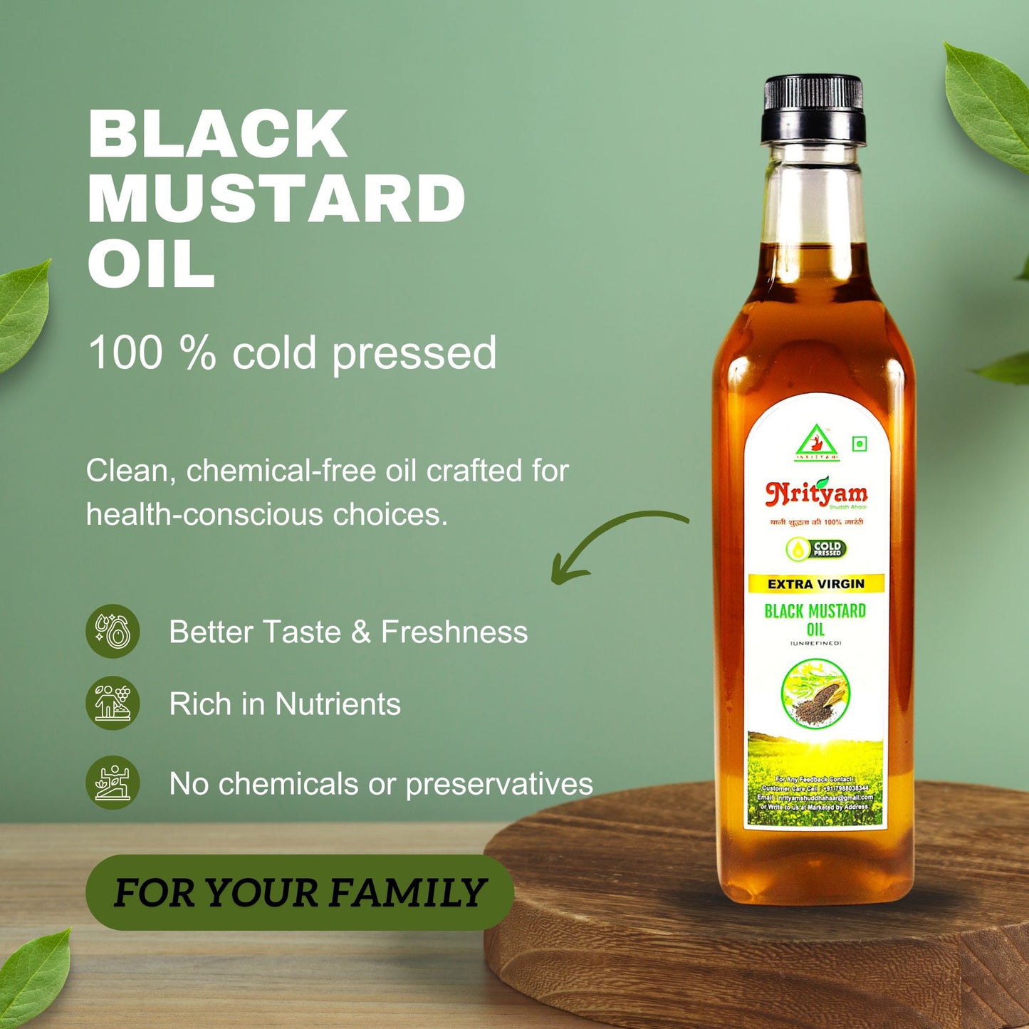 BLACK MUSTARD OIL | 100% PURE COLDPRESS OIL | EXTRACT FROM PURE MUSTARD SEEDS |